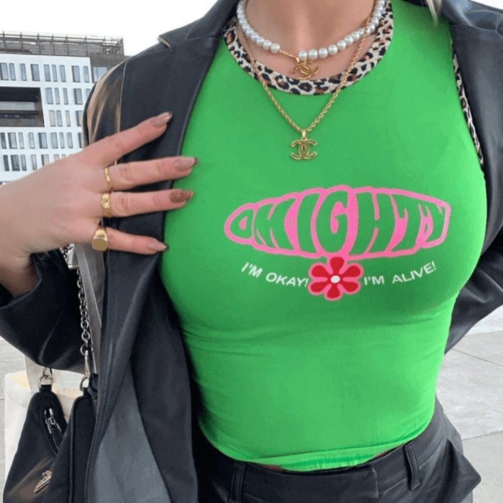 omighty I'm Ok I'm Alive Baby Tank - Green Size L - Picture 2 of 8